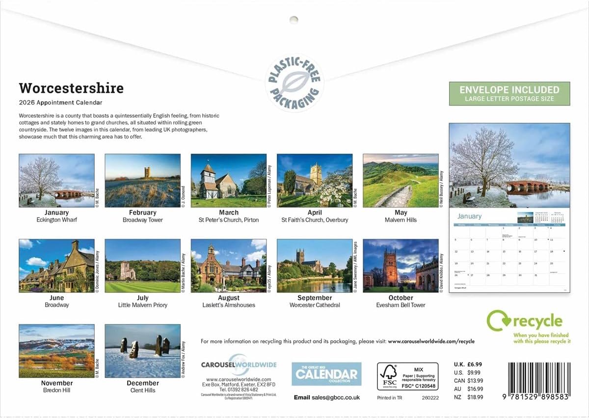 Worcestershire 2026 A4 Wall Calendar