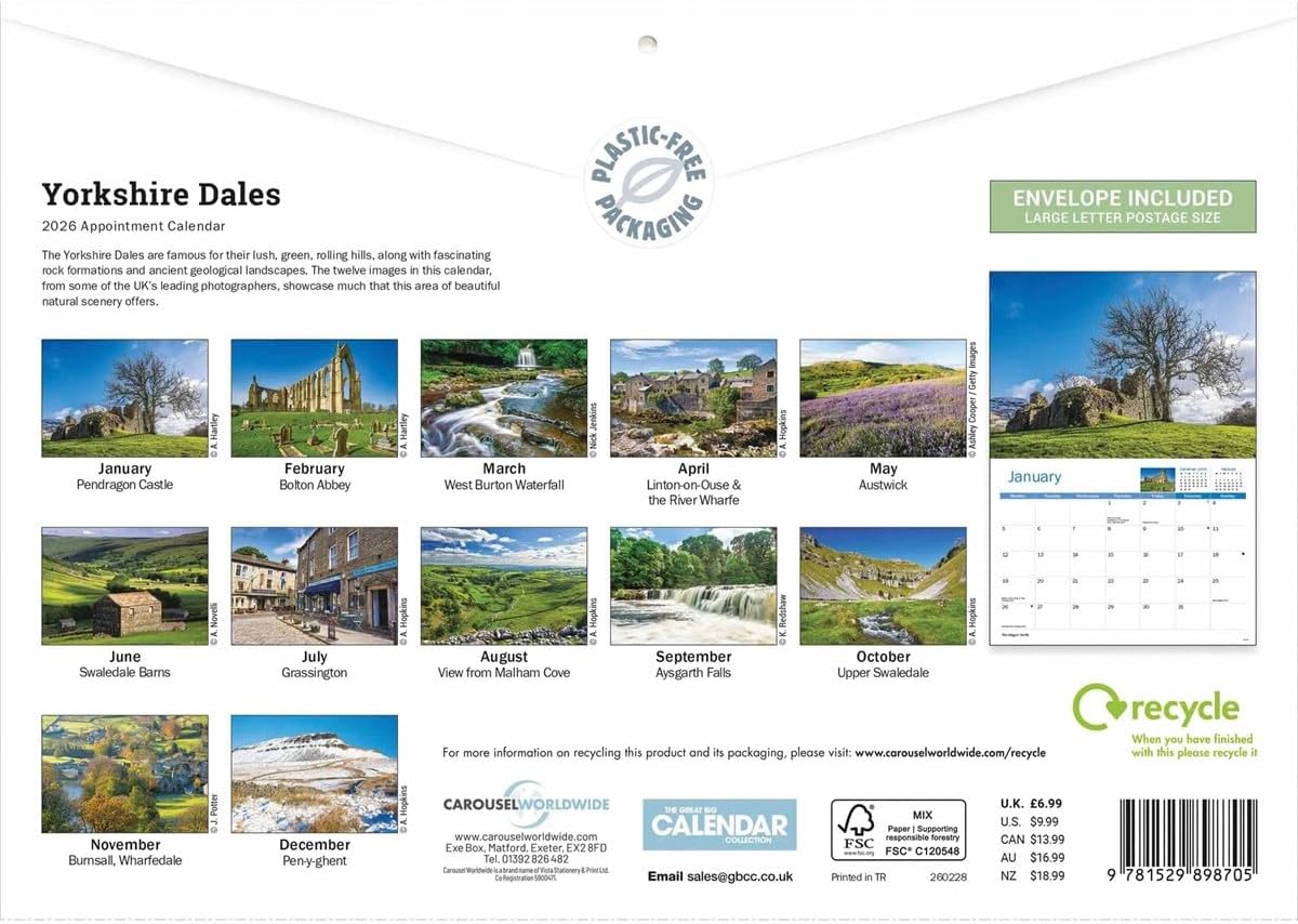 Yorkshire Dales 2026 A4 Wall Calendar