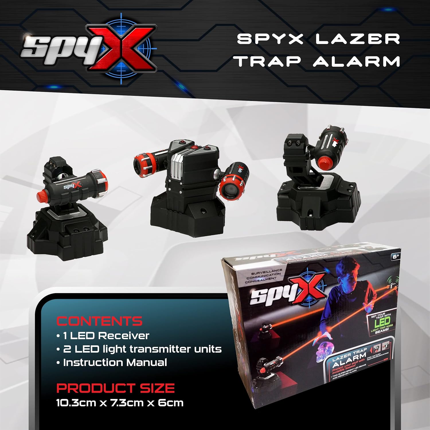 SpyX - Lazer Trap Alarm For Kids - Protect Yourself With Invisible LED Trip Wire Beams For Fun Spy Missions - Includes 2 Super Bright Beams and Receiver Alarm, 6+ Years