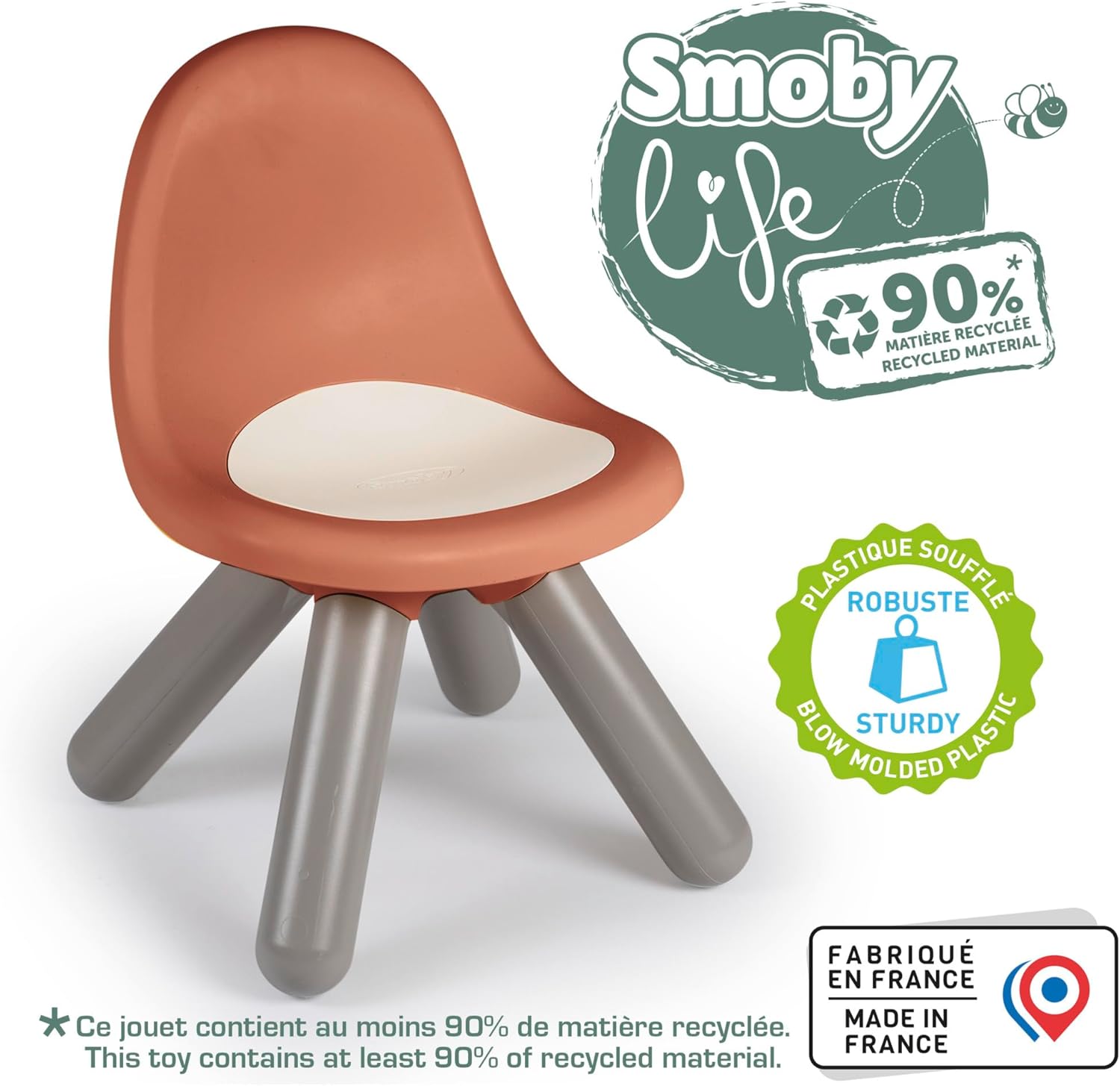 Smoby - Sedia color terra cotta Life Kid, plastica riciclata, rispetto ambiente, per bambini dai 18 mesi, portata max 50 Kg, 7600880122