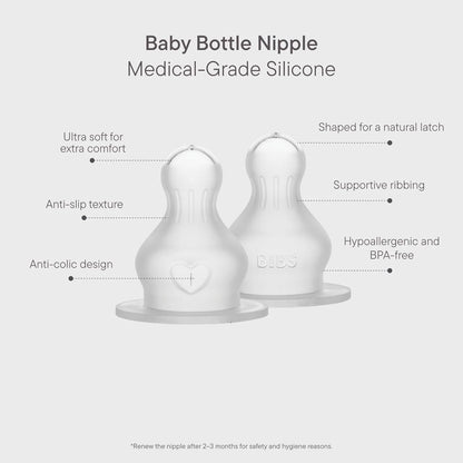 Bibs - Baby Bottle Nipple Round Silicone - Fast Flow - 2 Pack