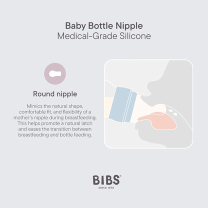 BIBS Fles 2-Pack. Anti-koliek. Extra tepels voor Bibs babyflessen. Ronde . - Siliconen, Medium Flow