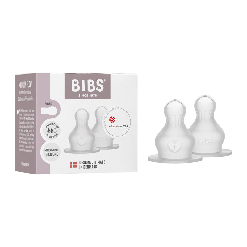 BIBS Fles 2-Pack. Anti-koliek. Extra tepels voor Bibs babyflessen. Ronde . - Siliconen, Medium Flow