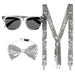 Boland - Party Accessoires im Set, 3-teilig, Brille, Fliege und Hosenträger, glänzende Pailletten, Kostüm-Zubehör, Karneval, Silvester, Mottoparty