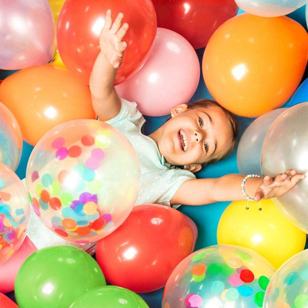 Boland 31050 - latex ballonnen confetti, 5 stuks, grootte ca. 30 cm, transparant, gevuld met kleurrijke confetti, ballonnen, verjaardag, tuinfeest, themafeest, hangdecoratie, carnaval, bruiloft