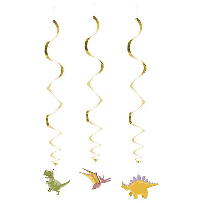 Boland 50053 - Dekorationsspiralen Dinosaurier, 3 Stück, Länge 85 cm, Hängedekoration, Girlande, Geburtstag, Mottoparty, Karneval