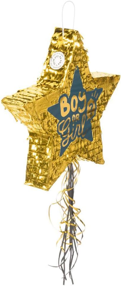 Boland 53253 - trekpinata Boy or Girl, maat 44 x 44 x 8 cm, goud-zwart, geboorte, babyfeest, decoratie, cadeau
