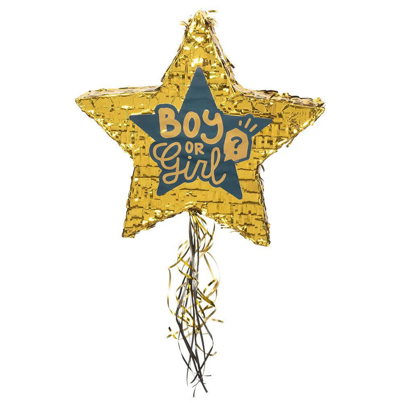 Boland 53253 - trekpinata Boy or Girl, maat 44 x 44 x 8 cm, goud-zwart, geboorte, babyfeest, decoratie, cadeau