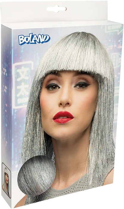 Boland - Parrucca con brillantini per adulti, acconciatura in capelli sintetici per feste a tema o carnevale, accessorio per costumi in maschera
