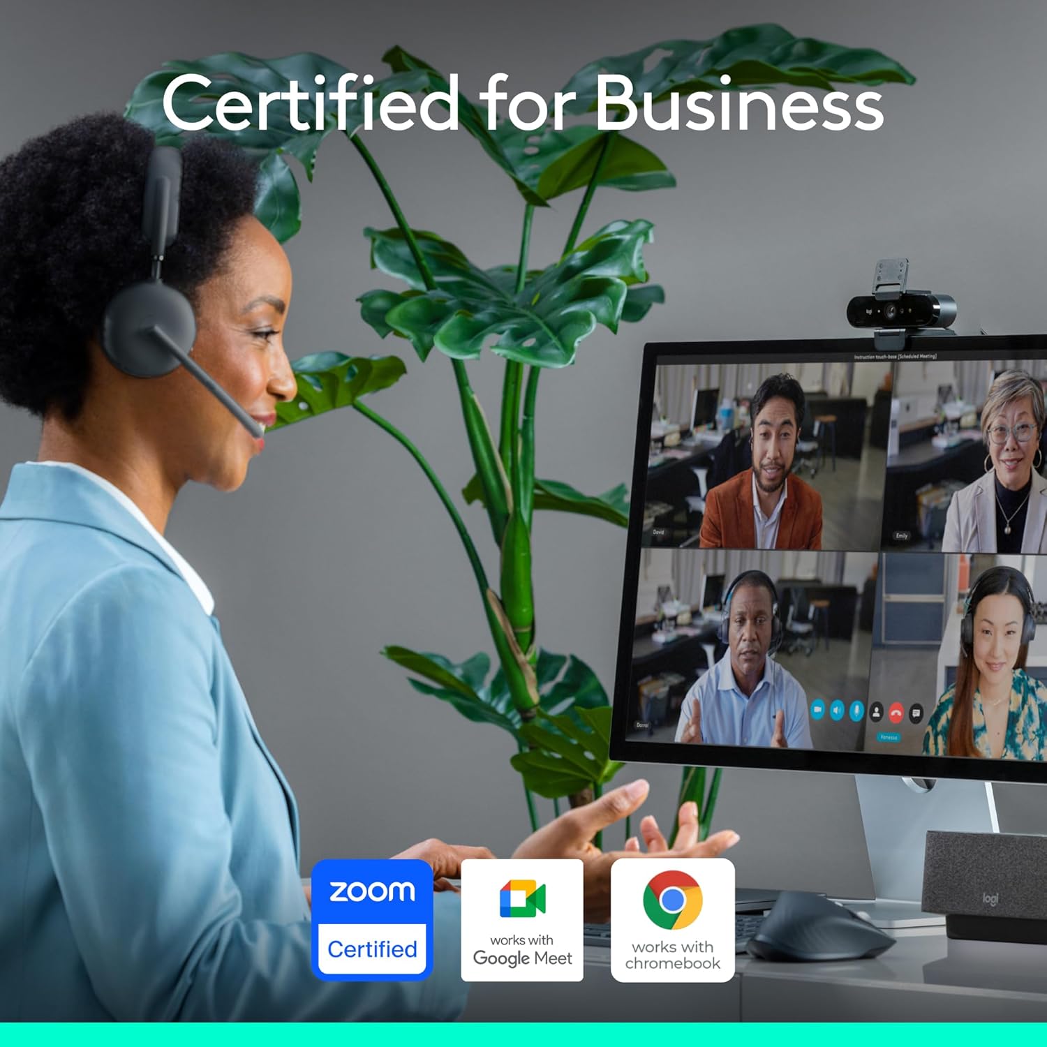Logitech Brio 4K Webcam for Business, biometrics login with Windows Hello, auto-light correction, noise-cancelling, Works with Microsoft Teams, Zoom, Google Meet, PC/Mac - Graphite
