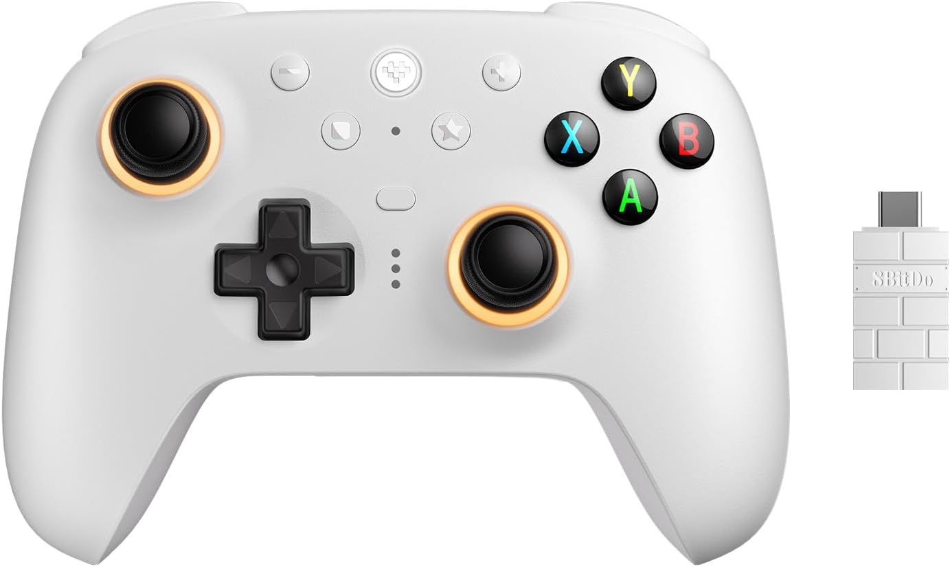 8Bitdo Ultimate 2 Wireless Controller for Windows & Android, Gaming Controller with TMR Joysticks, Switchable Hall Effect/Tactile Triggers, Motion Control, RGB Fire Ring, 8Speed Wireless Tech, White