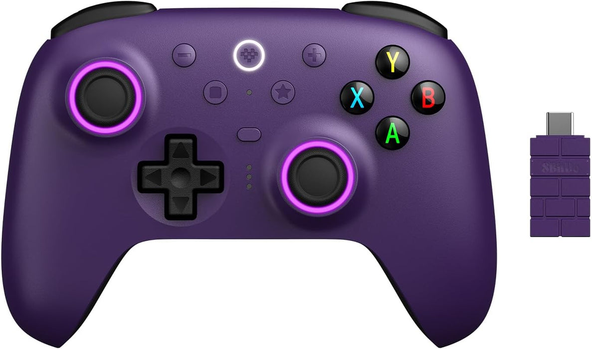8Bitdo Ultimate 2 Wireless Controller for Windows & Android, Gaming Controller with TMR Joysticks, Switchable Hall Effect/Tactile Triggers, Motion Control, RGB Fire Ring, 8Speed Wireless Tech, Purple