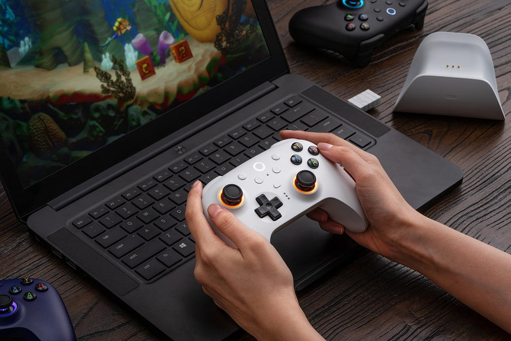 8Bitdo Ultimate 2 Wireless Controller for Windows & Android, Gaming Controller with TMR Joysticks, Switchable Hall Effect/Tactile Triggers, Motion Control, RGB Fire Ring, 8Speed Wireless Tech, Purple