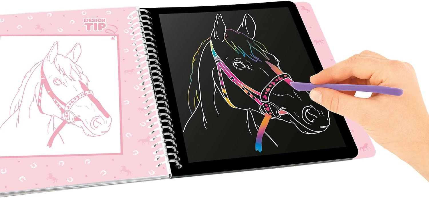 Depesche 13267 Miss Melody - Magisch Krabboek, krasboek met coole paardenmotieven om in te krassen, met kleurverloop