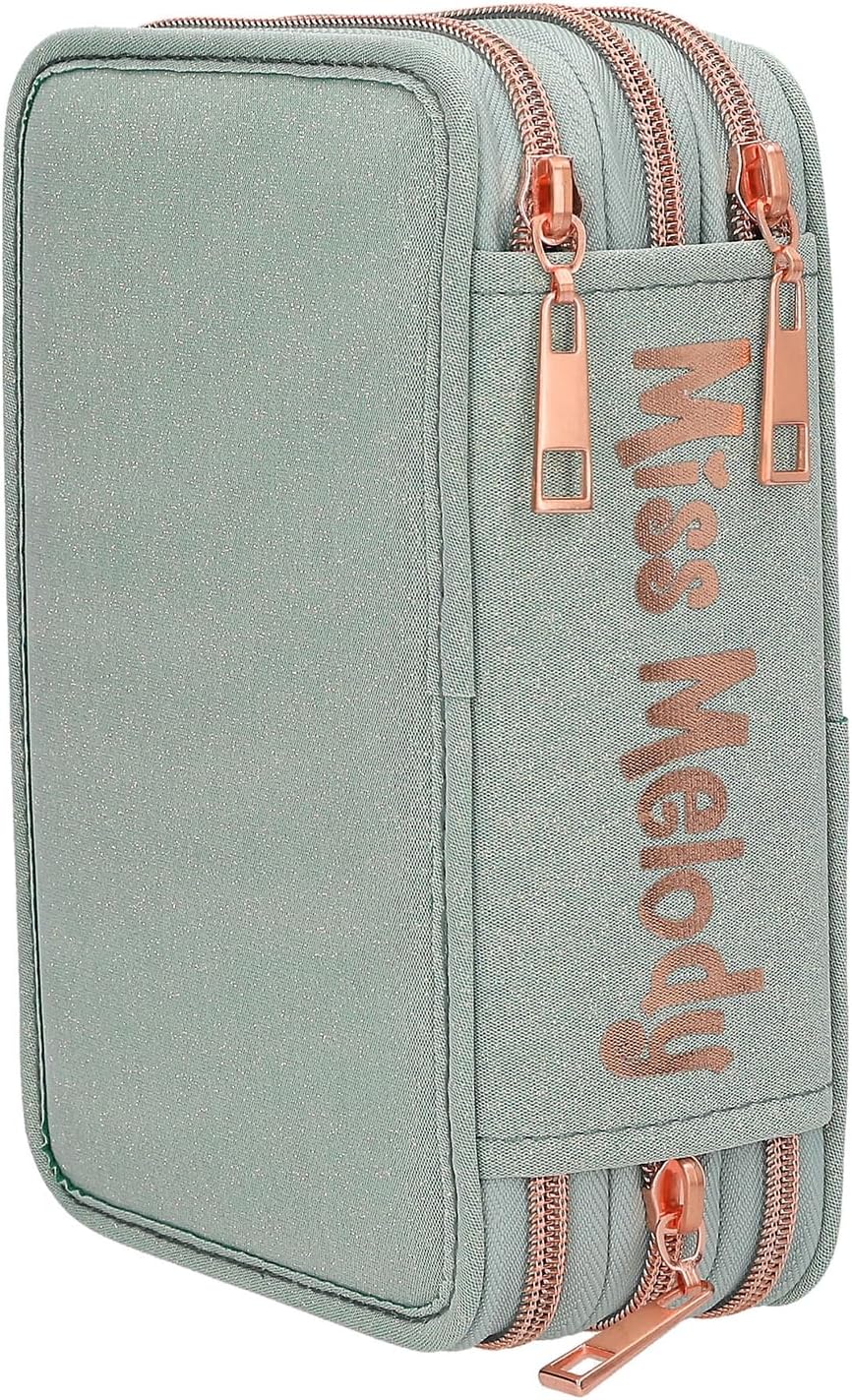 Miss Melody - Triple Pencil Case Romantic Fields - Glittery Sage-Green