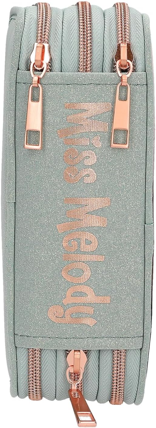 Miss Melody - Triple Pencil Case Romantic Fields - Glittery Sage-Green