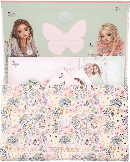 Depesche 13617 TOPModel Summer Feeling - Schrijfpapier in map, met modelmotief en bloemen, incl. briefpapier en enveloppen