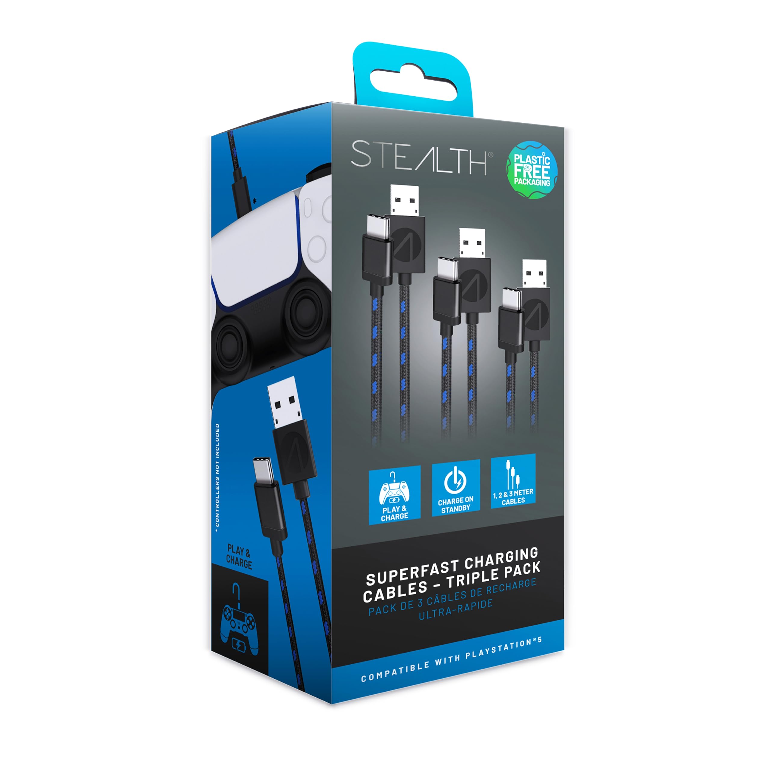 STEALTH SP-C30 V Superfast Play & Charge Cables for PS5 - Triple Pack - Exclusive to Amazon