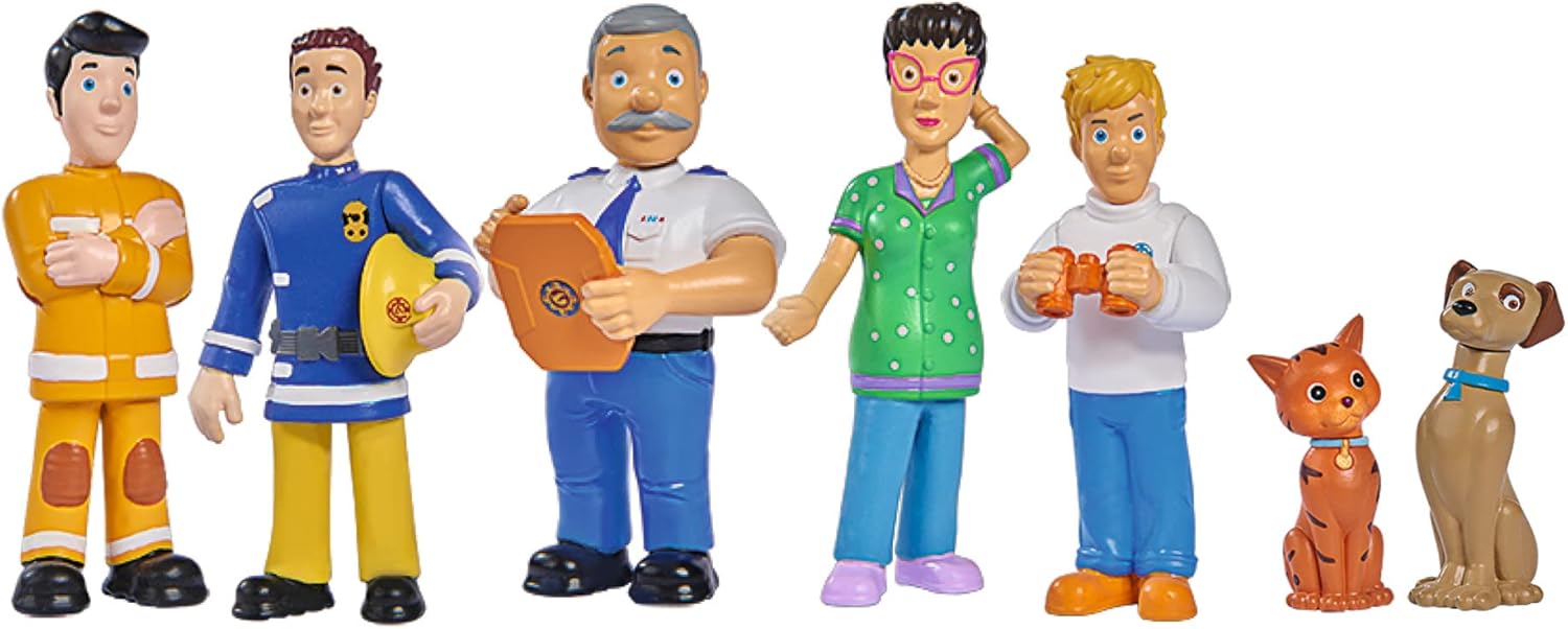 Simba 109252538 Brandweerman Sam figuren, 6 stuks, 2-voudig gesorteerd, er wordt slechts één versie geleverd, 5-7 cm speelfiguren, vanaf 3 jaar