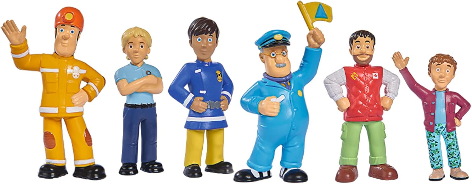 Simba 109252538 Brandweerman Sam figuren, 6 stuks, 2-voudig gesorteerd, er wordt slechts één versie geleverd, 5-7 cm speelfiguren, vanaf 3 jaar