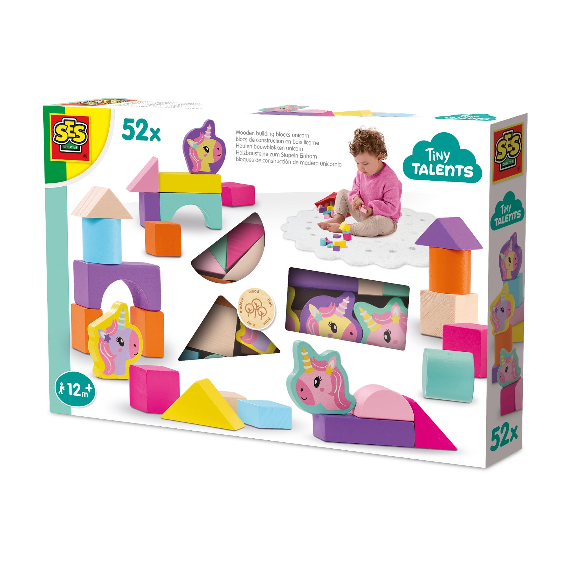 SES Creative 13251 Houten bouwstenen om te stapelen eenhoorn 52 delen