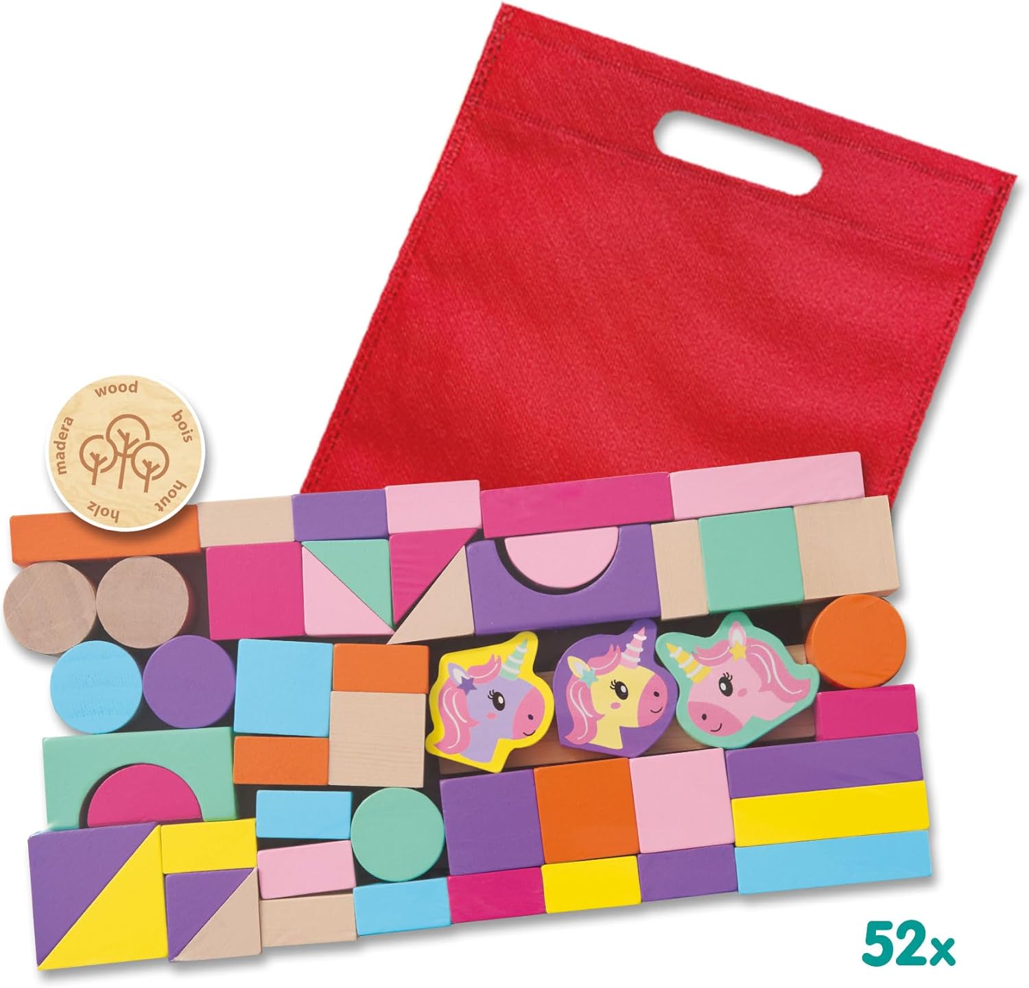 SES Creative 13251 Houten bouwstenen om te stapelen eenhoorn 52 delen