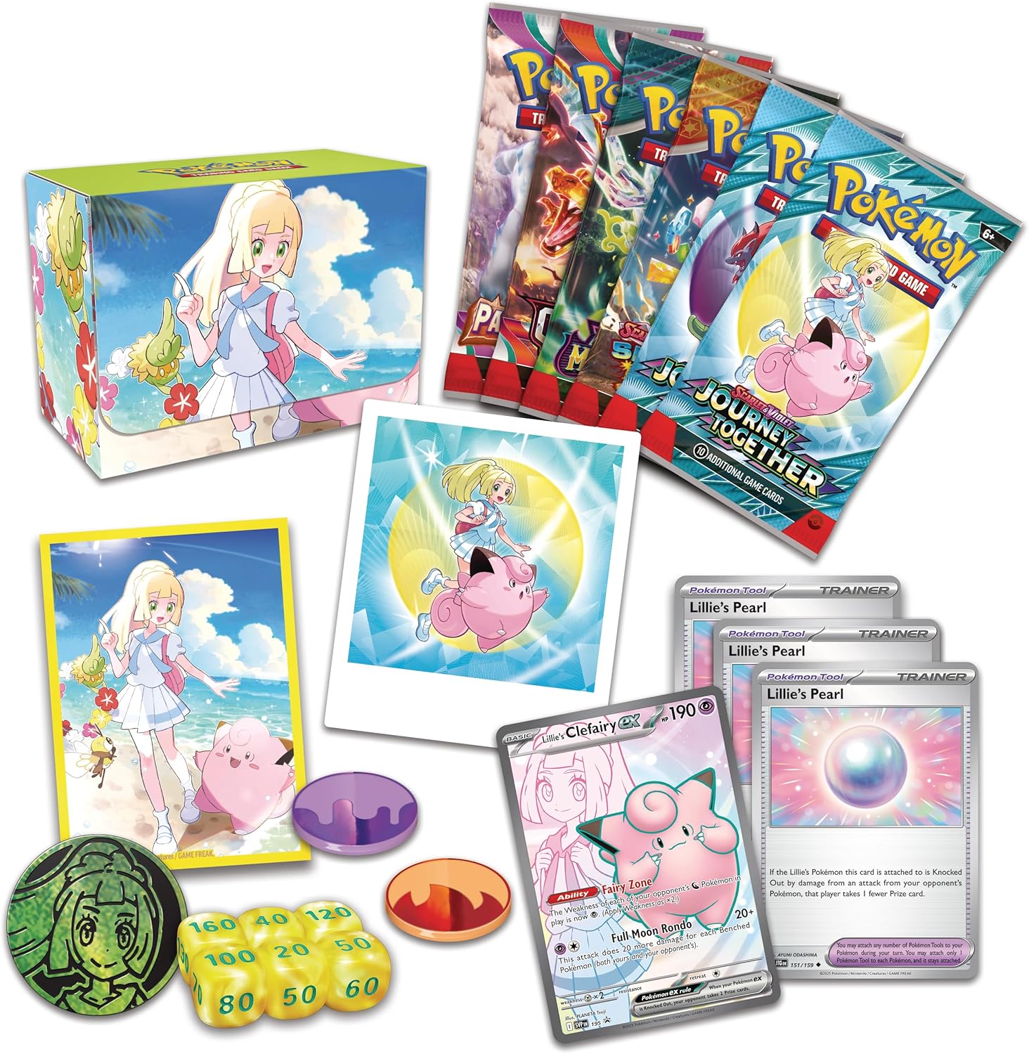 Pokémon TCG: Lillie Premium Tournament Collection (1 Full-Art Foil Promo Card met Lillie's Clefairy ex, 6 verschillende boosters en accessoires