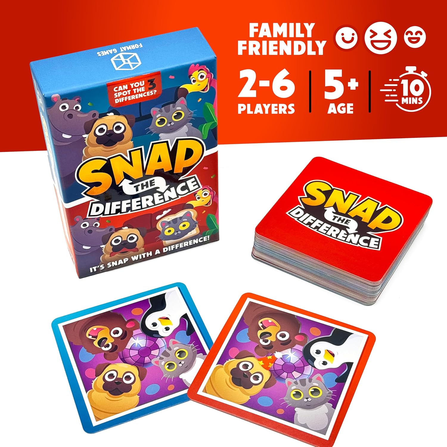 Format Games Snap the Difference Card Game | The Fast & Fun Spot-the-Difference Card Game Suitable for All Ages | Ages 5+ | 2-6 Players | 10 Minute Rounds