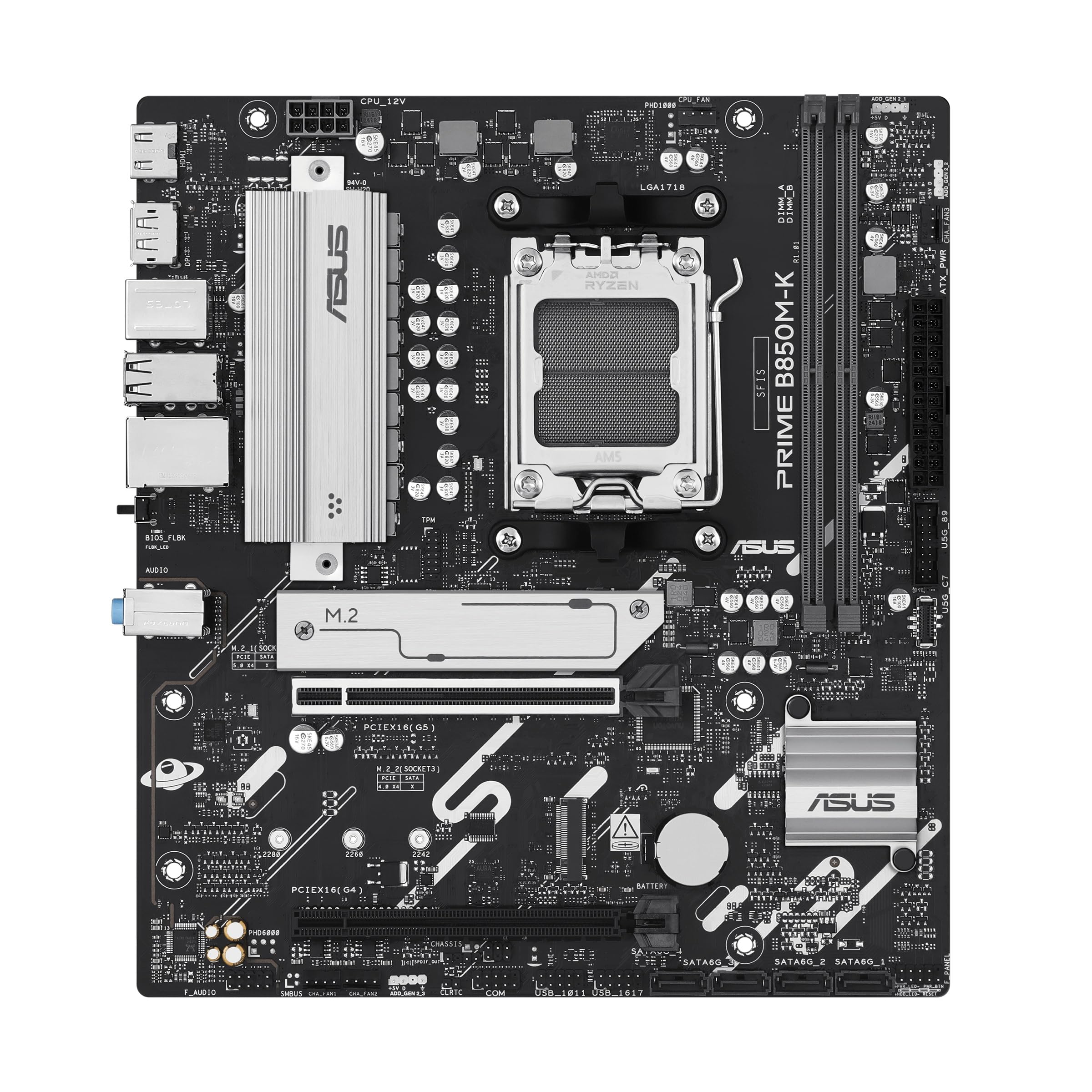 ASUS Prime B850M-K Gaming Motherboard Socket AMD AM5 (Ryzen 9000, DDR5 Memory, 2X M.2, PCIe 5.0, BIOS Flashback, Aura Sync)