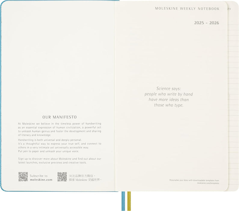 Moleskine Peanuts Weekly Planner 2025 2026, 18 Months Diary 2025-2026 with Hard Cover, Elastic Closure and Themed Stickers, Large Format 13 x 21 cm