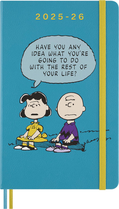 Moleskine Peanuts Weekly Planner 2025 2026, 18 Months Diary 2025-2026 with Hard Cover, Elastic Closure and Themed Stickers, Large Format 13 x 21 cm