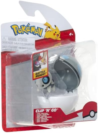 Pokémon PKW4147 - Clip and Go Pokéball - Stollunior und Schwerball, offizieller Pokéball mit beweglicher 5 cm Figur
