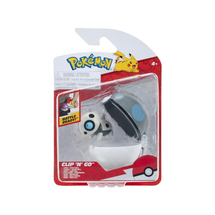 Pokémon PKW4147 - Clip and Go Pokéball - Stollunior und Schwerball, offizieller Pokéball mit beweglicher 5 cm Figur