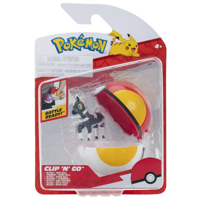 Pokémon PKW4149 - Clip and Go Pokéball - Elezeba und Turboball, offizieller Pokéball mit beweglicher 5 cm Figur