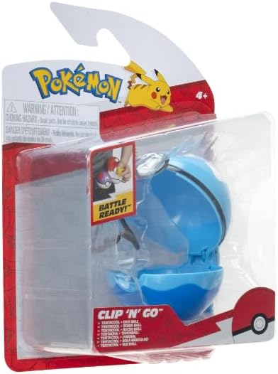 Pokémon PKW4152 - Clip and Go Pokéball - Tentacha und Tauchball, offizieller Pokéball mit beweglicher 5 cm Figur