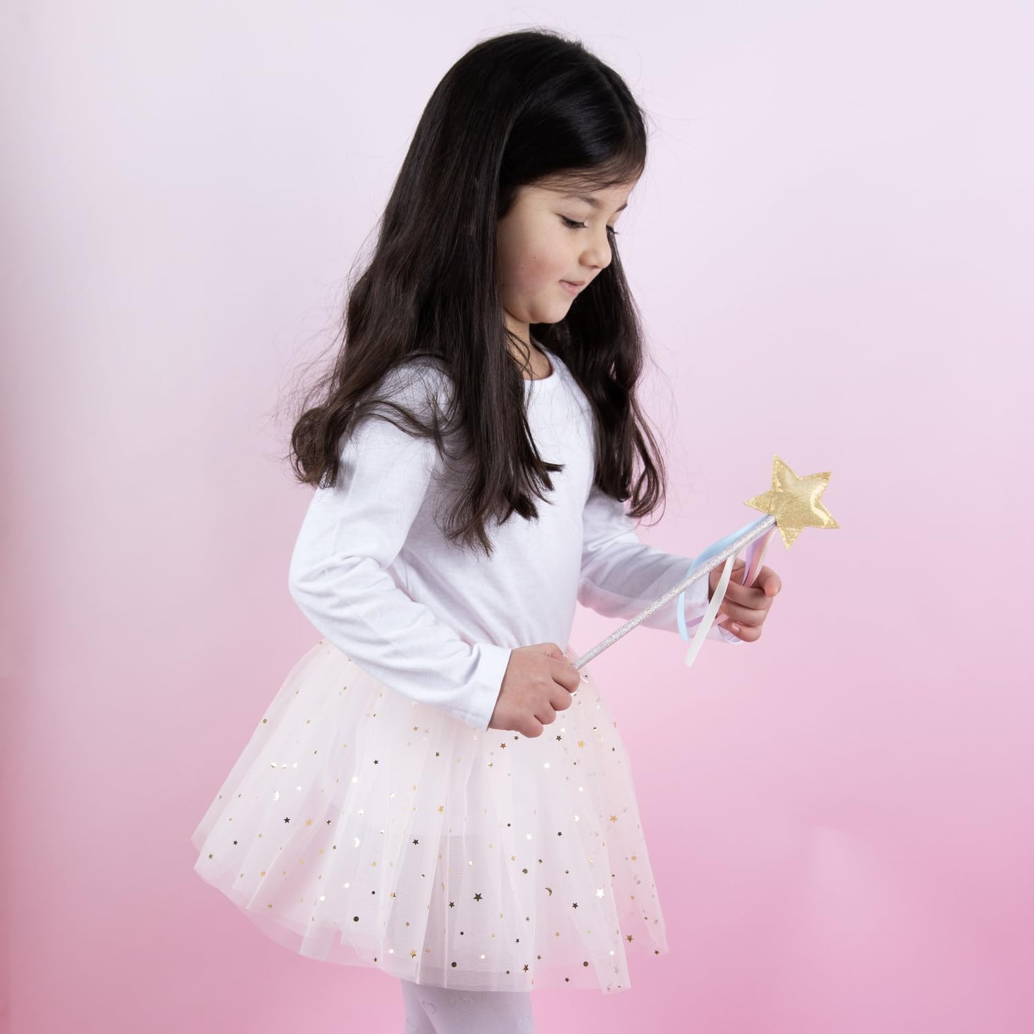 Depesche Princess Mimi-Ensemble de déguisement composé d'une jupe en tulle et d'une baguette magique, en rose et avec des paillettes, avec élastique pour les tailles 104-122 cm, 12797, Multicolor