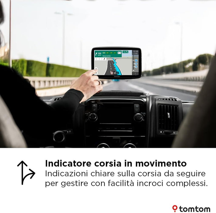 TomTom Navigatore per camper e roulotte GO Camper Tour (schermo da 6", PDI per camper, aggiornamenti Wi-Fi, TomTom Traffic, 6 mesi di avvisi autovelox, mappe d'Europa, indicatore corsia in movimento