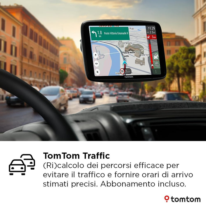 TomTom Navigatore per camper e roulotte GO Camper Tour (schermo da 6", PDI per camper, aggiornamenti Wi-Fi, TomTom Traffic, 6 mesi di avvisi autovelox, mappe d'Europa, indicatore corsia in movimento