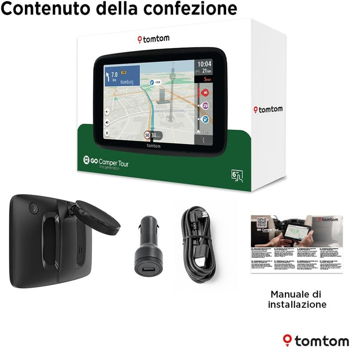 TomTom Navigatore per camper e roulotte GO Camper Tour (schermo da 6", PDI per camper, aggiornamenti Wi-Fi, TomTom Traffic, 6 mesi di avvisi autovelox, mappe d'Europa, indicatore corsia in movimento
