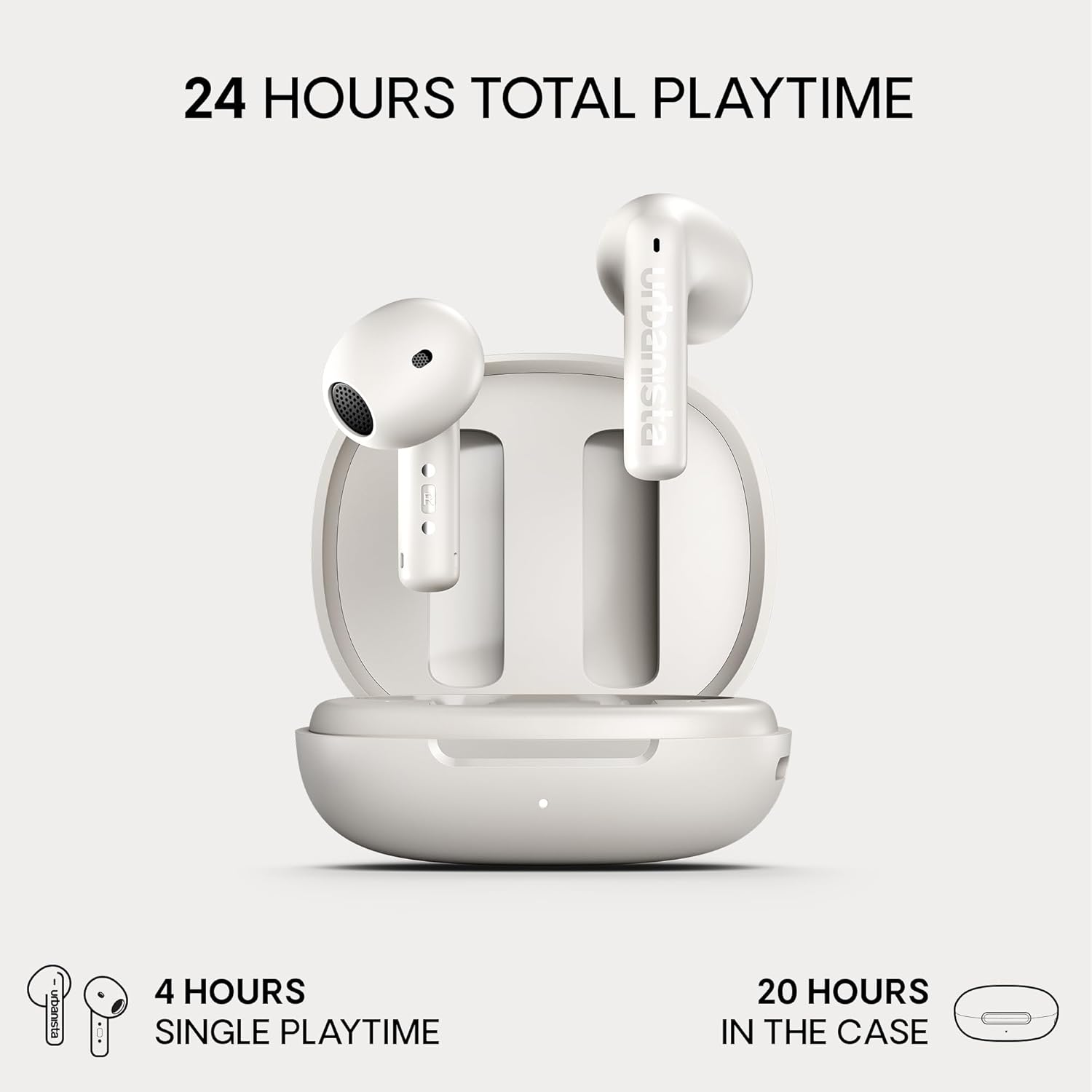 Urbanista Santa Monica Open Fit True Wireless con ANC, 24H Pay, EQ adattivo, Chiamate cristalline, Touch Controls, Advanced Wind-Noise Reduction, Cloud White