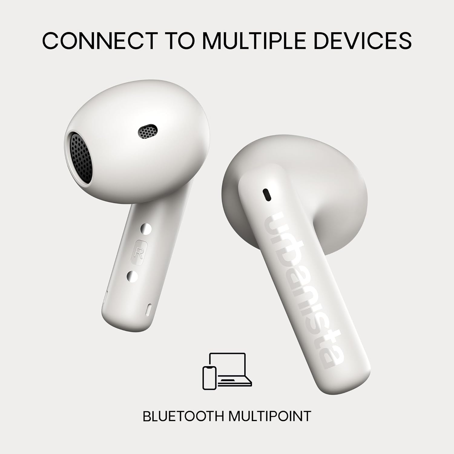 Urbanista Santa Monica Open Fit True Wireless con ANC, 24H Pay, EQ adattivo, Chiamate cristalline, Touch Controls, Advanced Wind-Noise Reduction, Cloud White