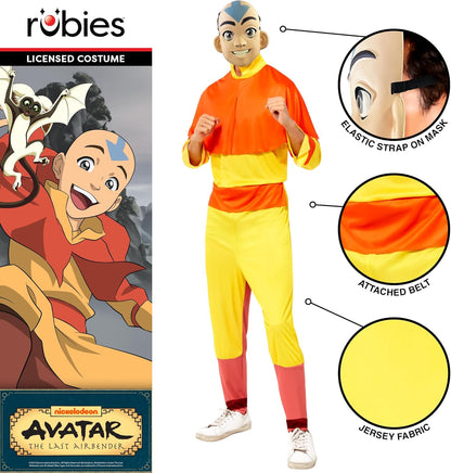 Rubies Men's Avatar: the Last Airbender Aang Costume Jumpsuit With Cape and MaskAdult Costume