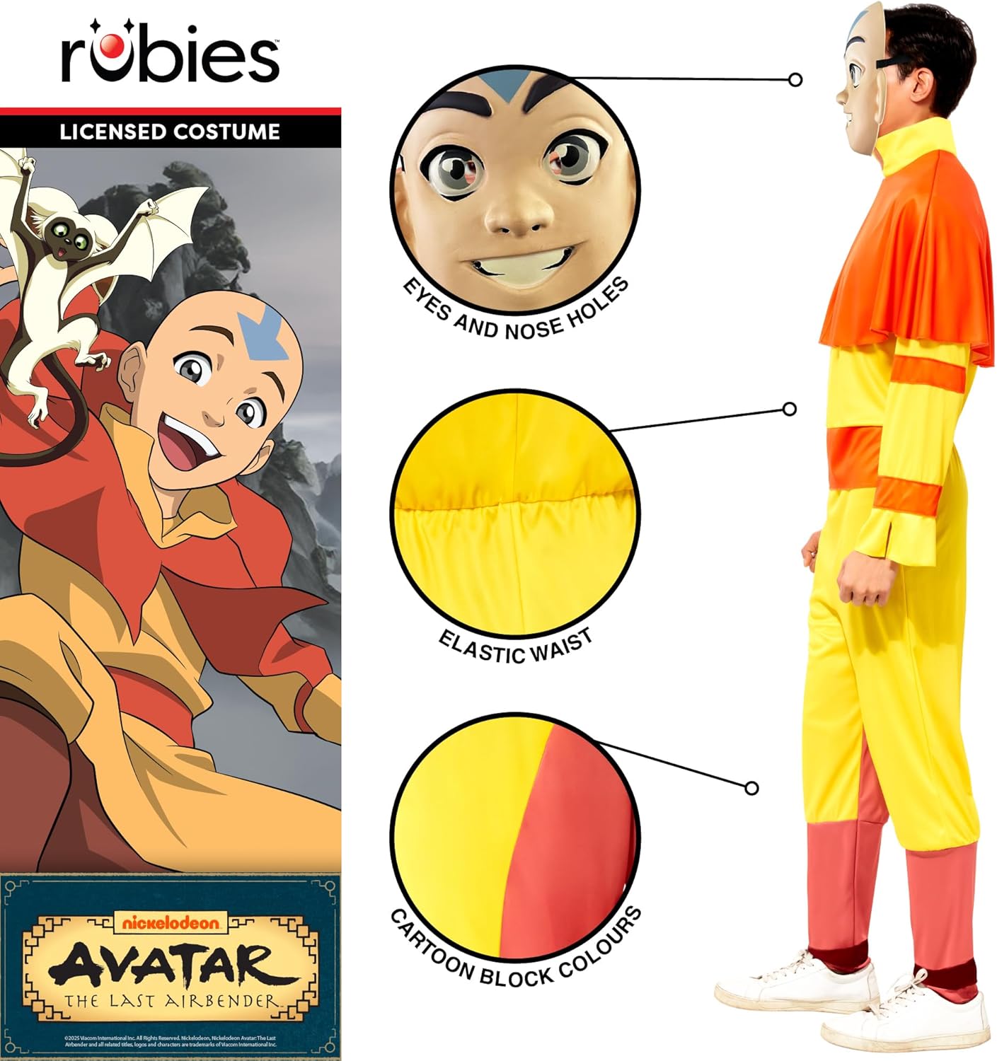 Rubies Men's Avatar: the Last Airbender Aang Costume Jumpsuit With Cape and MaskAdult Costume