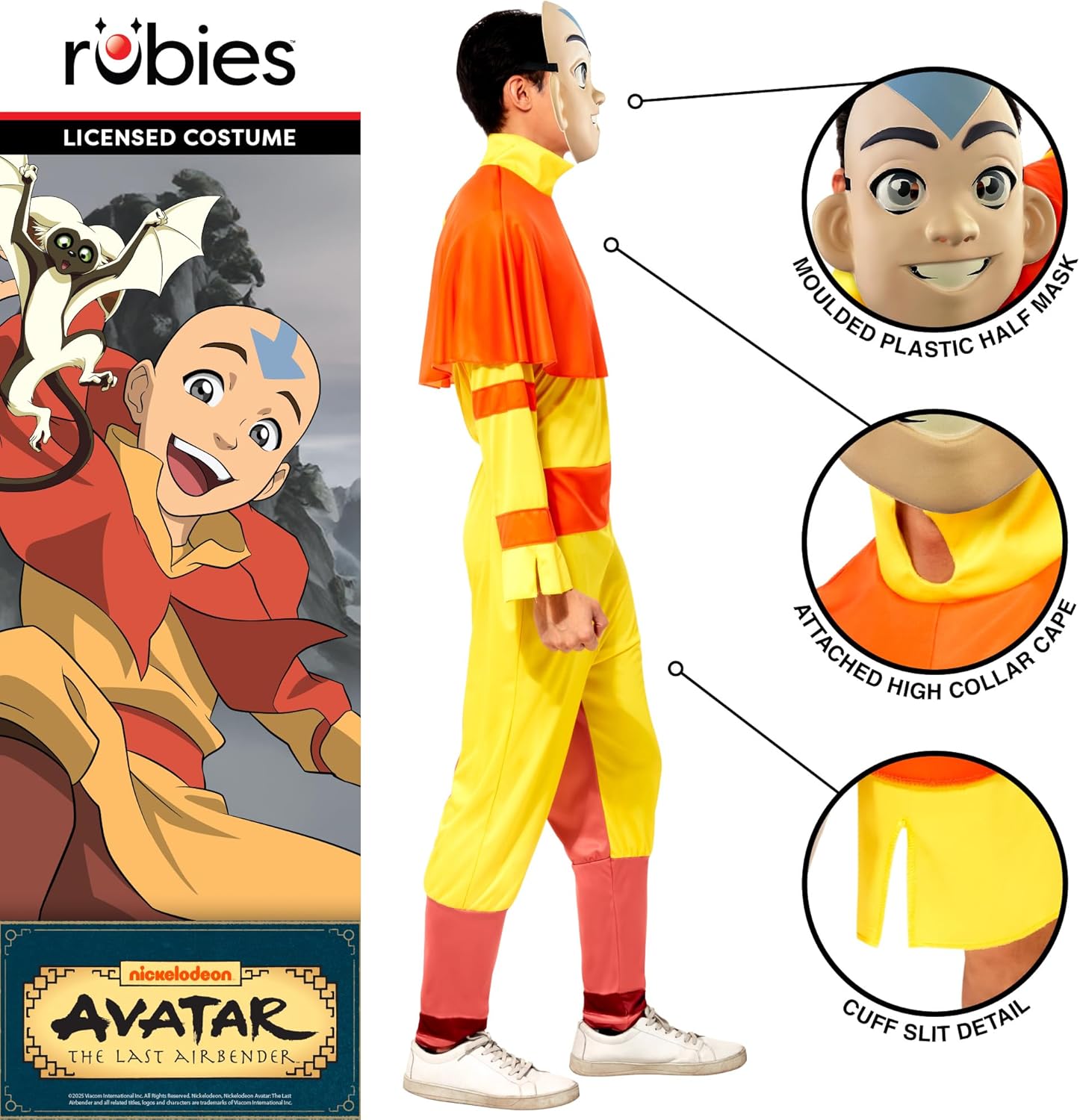 Rubies Men's Avatar: the Last Airbender Aang Costume Jumpsuit With Cape and MaskAdult Costume