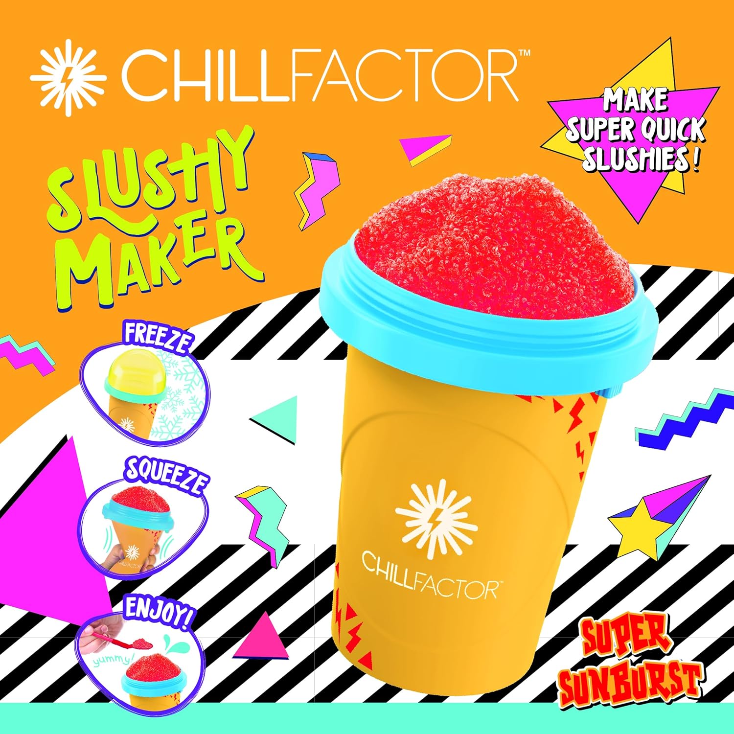 ChillFactor Colour Shock slushy maker Super Sunburst- Herbruikbare slushy maker cup, zelfgemaakte slushies. Knijp beker slushy maker Keuken speelgoed, Oranje
