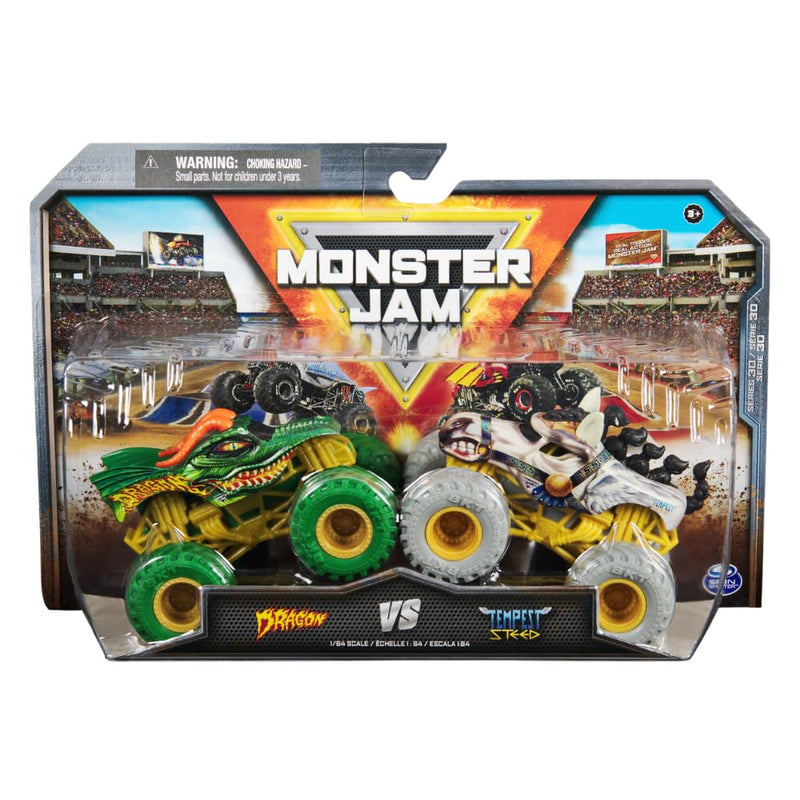 Monster Jam 2024 Serie 30 1:64 Diecast Monster Truck 2-Pack, Dragon vs Tempest Steed