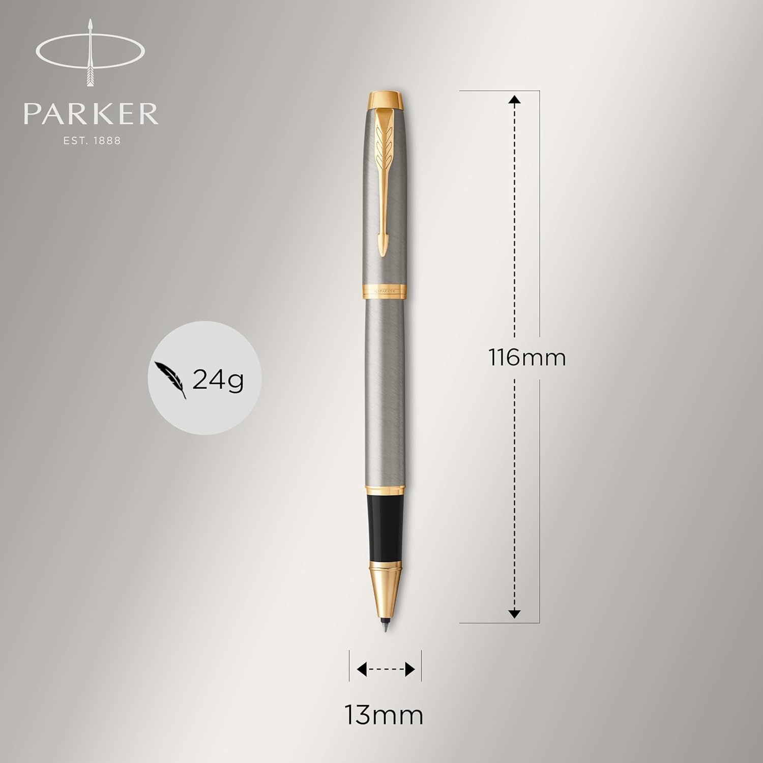 Parker - Im Duo Gift Set With Ballpoint Pen & Rollerball Pen - Brushed Metal With Gold Trim