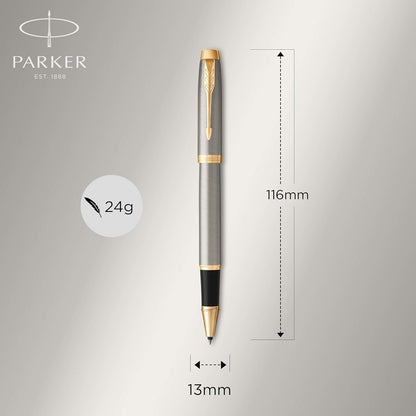 Parker - Im Duo Gift Set With Ballpoint Pen & Rollerball Pen - Brushed Metal With Gold Trim