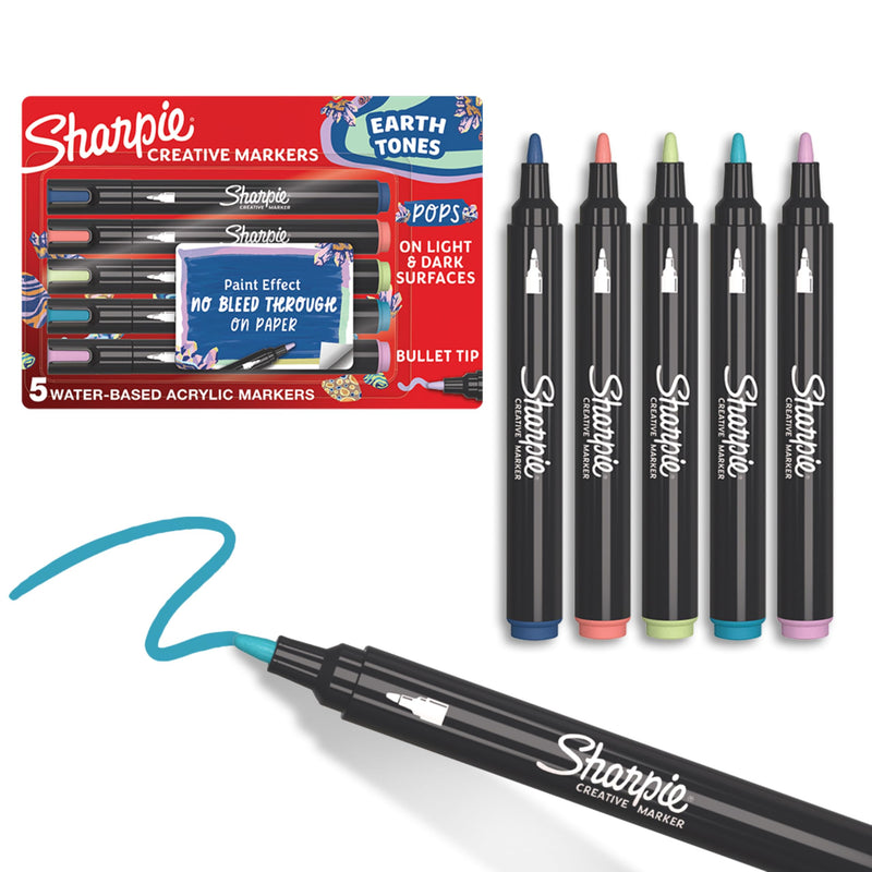 Sharpie - Creative Marker Acrylic Paint Pens - Earth Tones - Bullet Tip - Assorted Colours - 5 Count (Sku: 2213380)