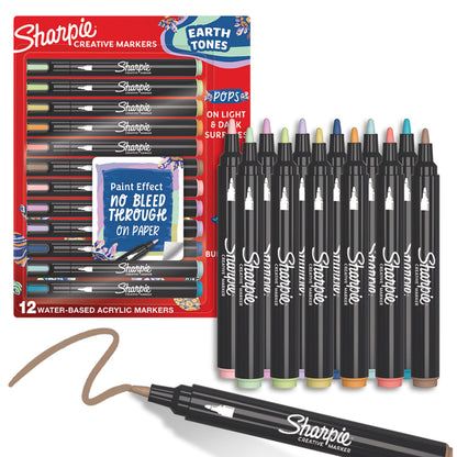 Sharpie - Creative Marker Acrylic Paint Pens - Earth Tones - Bullet Tip - Assorted Colours - 12 Count - Sku 2213421